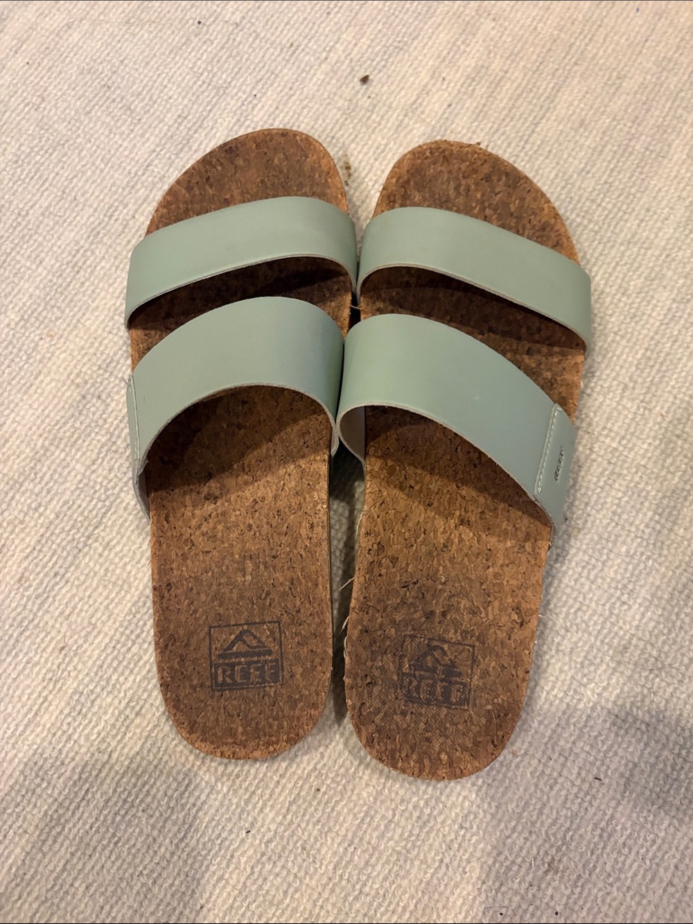 Reef Vista Double-Strap Cork Slide Sandals in Sage Green